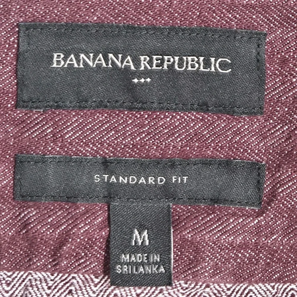 Banana Republic Heritage Button Down Shirt Mens Medium Herringbone Dark Cherry